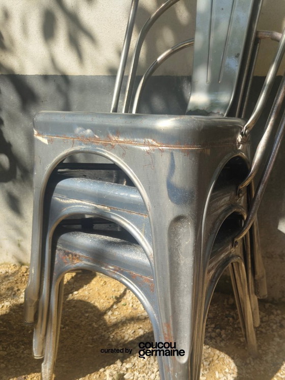 Image 1 of Set of 4 Tolix-style chairs, rust effect (2020s)