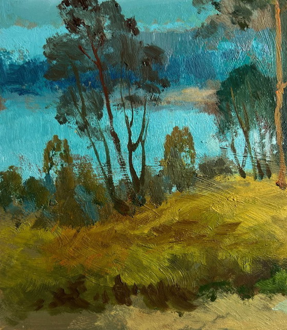Image 1 of Original Oil Painting Summer Forest Landscape River in green embrace