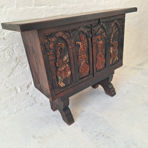 Image 1 of Arts of México Spaans-koloniale gesneden en beschilderde console/dressoir, jaren 1940-1950
