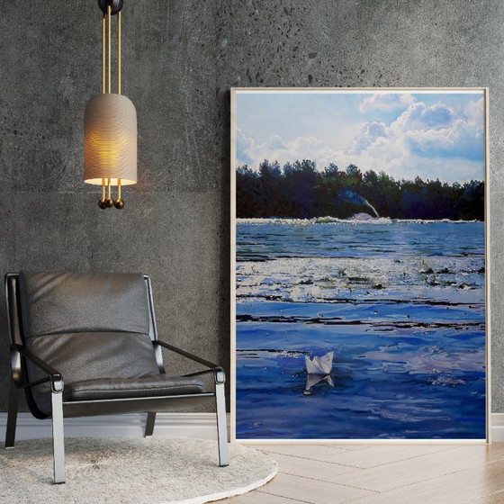 Origineel olieverfschilderij, hedendaagse kunst, symboliek, landschap, rivier, alles heeft zijn tijd. (photo 2 of 7)