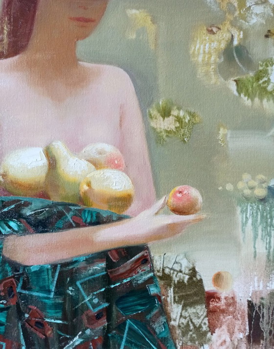 Original Oil Painting Abstract Figurative Girl Fruit – Paintings & Drawings, Canvas (photo 8 of 10)