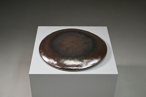 Large handmade metallic glazed ceramic bowl, circa 1980s–1990s. (photo 4 of 8)
