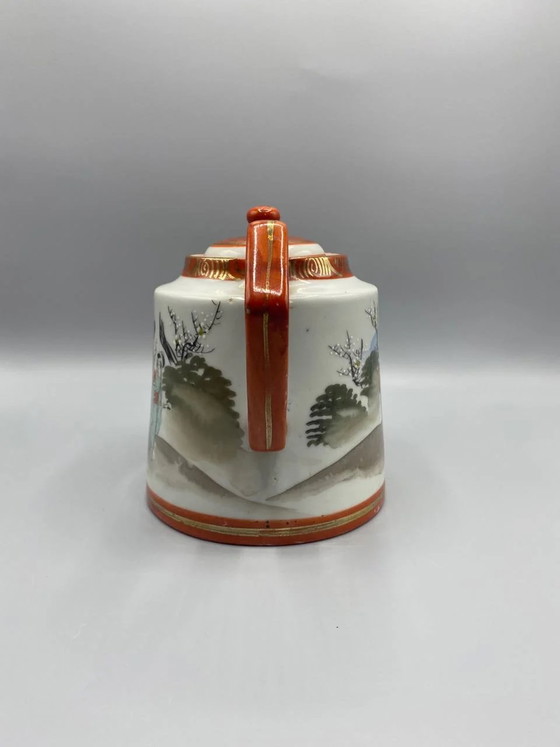 Théière en porcelaine japonaise Kutani, décor de geishas peint à la main, émail rouge et or – Objets déco (photo 4 of 8)
