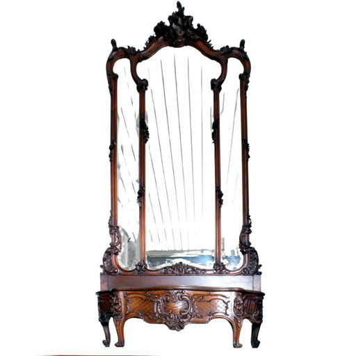 large Liberty Art Noveau wall beveled mirror with planter wood walnut years '900