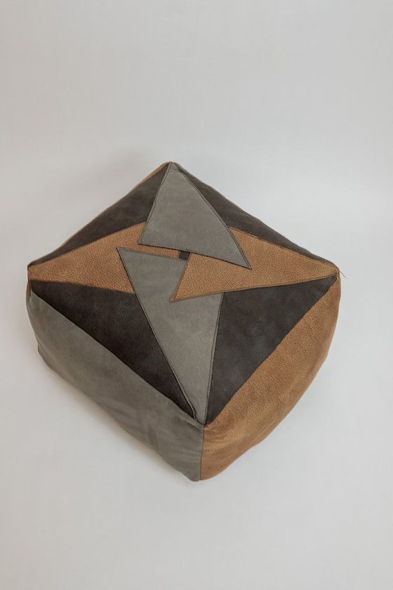 Image 1 of Vintage leather patchwork pouf