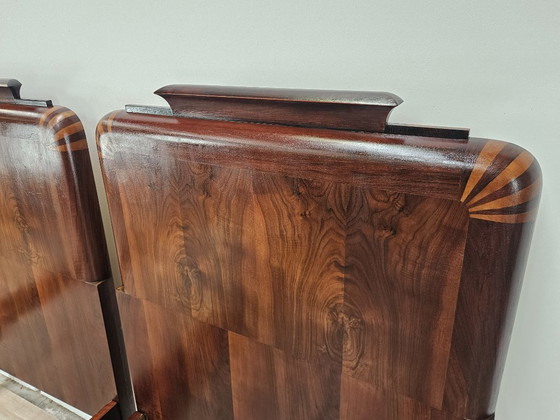 Image 1 of Coppia di letti singoli Art Decò in mogano e acero rosa, 1940