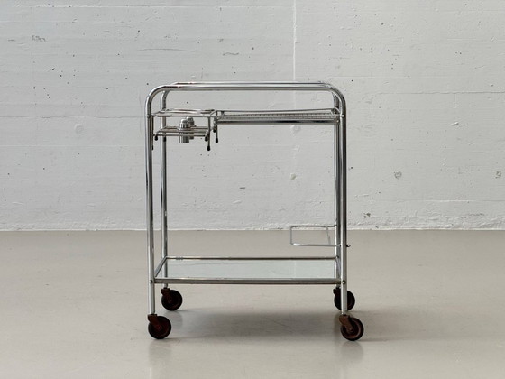 Image 1 of French Art Deco bar trolley with removable oil lamps, 1940s