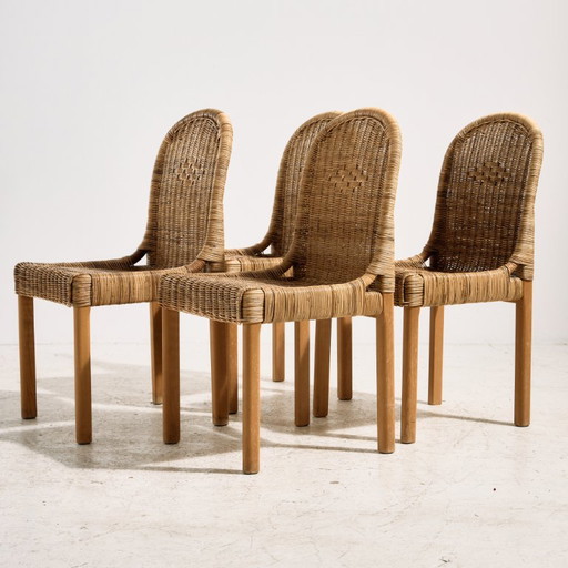 MK10876 Oak and Rattan Chair, Set of 4