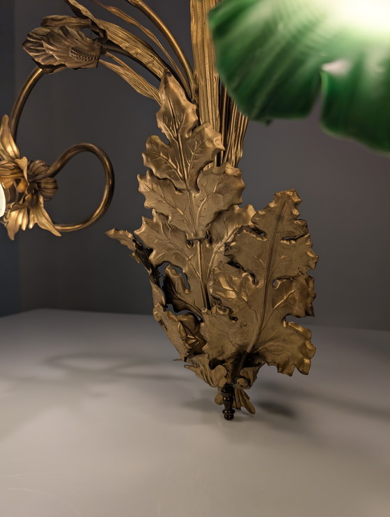 Image 1 of Jugendstil-Wandleuchter aus Kastanienblättern und grünem Glas, 1900er Jahre