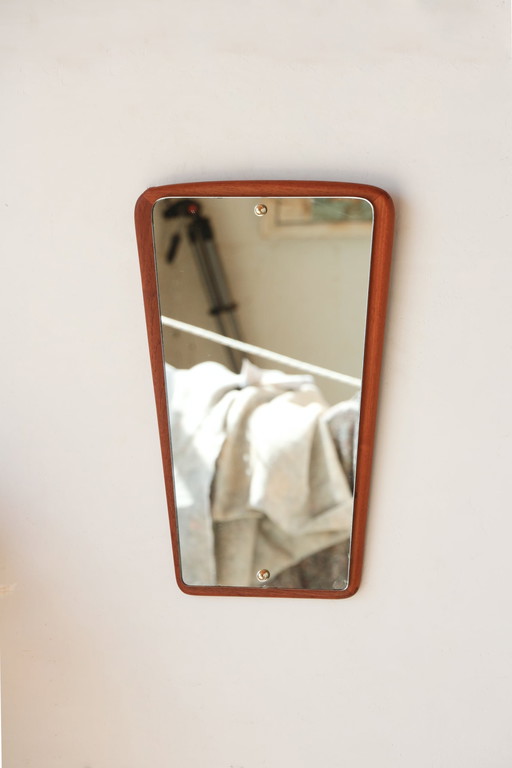 Miroir Mural Vintage en Teck – Design Scandinave Asymétrique, Années 50