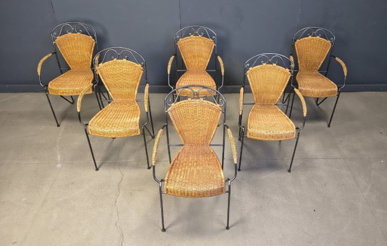 Image 1 of Chaises en osier attribuées à Frederick Weinberg, années 1960, ensemble de 6