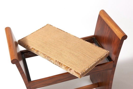 Image 1 of Art Deco footrest in walnut and gold velvet