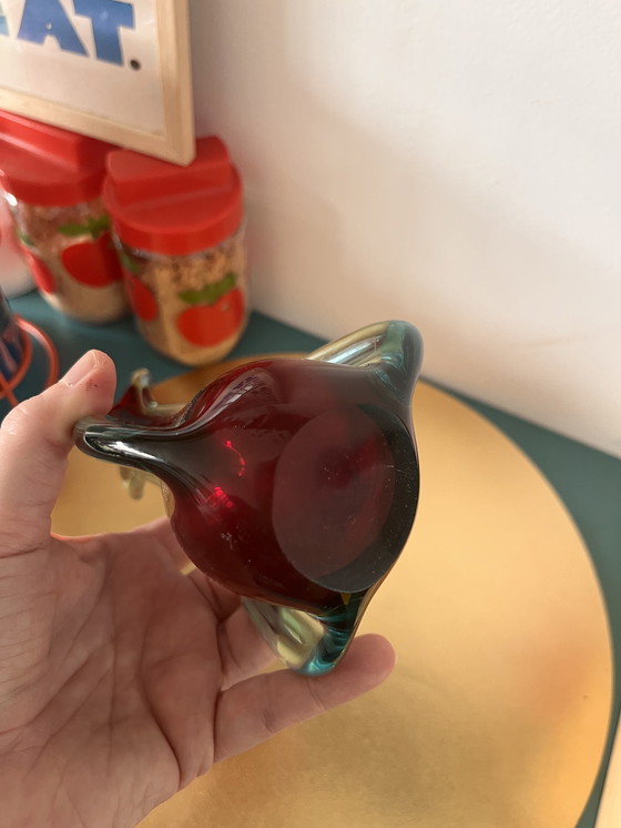 Image 1 of Vaso vintage di Murano – rosso con vetro Sommerso blu-verde – anni '60