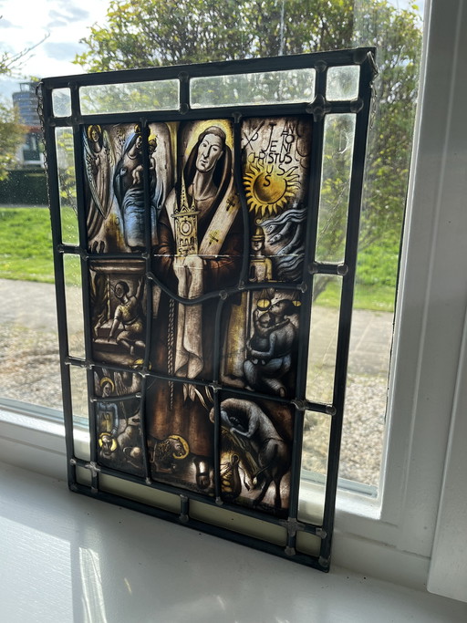 Panneau de vitrail unique d'Henri Jonas