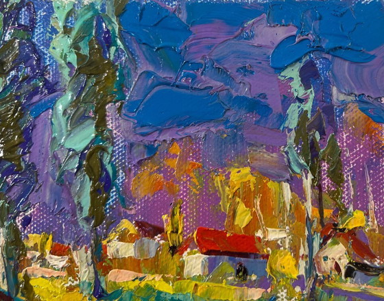 Image 1 of Original Oil Painting Summer Village Landscape Country Nights