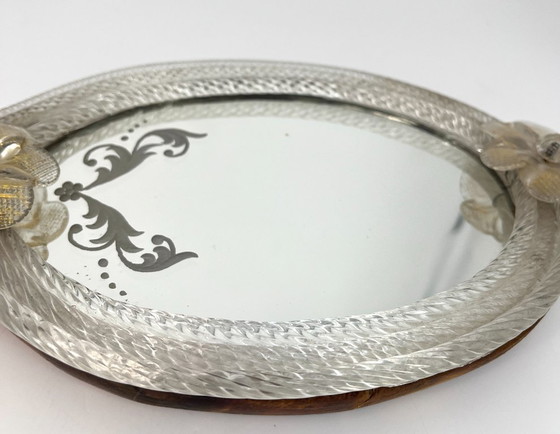 Image 1 of Venetiaanse Murano handspiegel/wandspiegel met glazen bloemen, Italië jaren 1940/50
