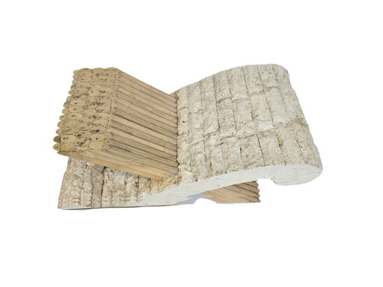 Image 1 of Tavolino da caffè vintage in travertino e bambù con vetro sfaccettato, anni '70