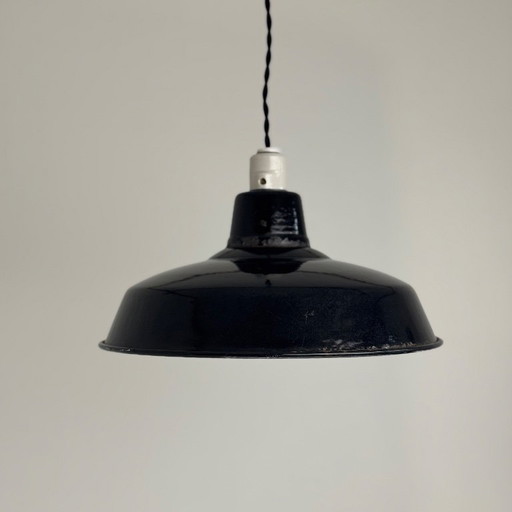 Antique enameled workshop pendant light