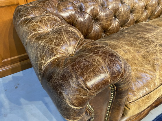Prachtige Stoere Engelse Chesterfield Bank Sigaren Cognac Leer – Winchester, Banken, Leather, Wood (photo 3 of 7)