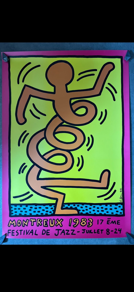 Image 1 of Keith Haring Montreux Jazz festival poster Streetart Warhol Basquiat PINK EDIT