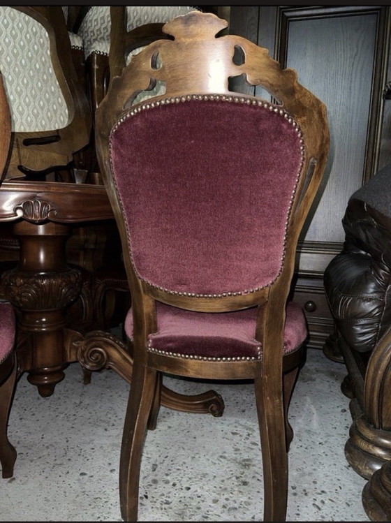 6 Barok eetkamer stoelen – Eetkamerstoelen, Velvet, Wood (photo 4 of 5)