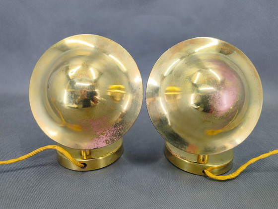 Image 1 of Pair of Art Deco Adjustable Brass Table Lamps, 1930s Czechoslovakia