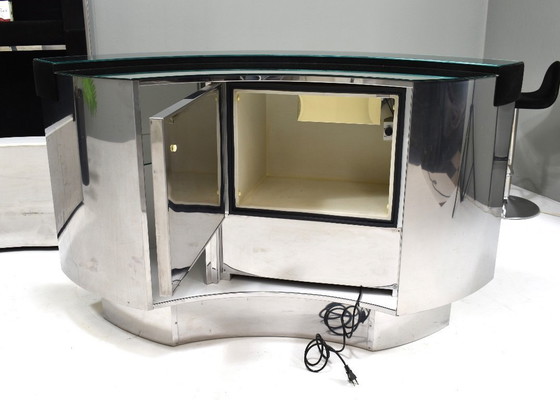 Image 1 of Cocktail Bar in pelle scamosciata nera, ottone e cromo di o nello stile di Willy Rizzo - Italia, anni '70