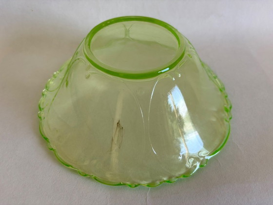 Image 1 of Service à dessert Art Déco en verre d'uranium Stölzle Söhne