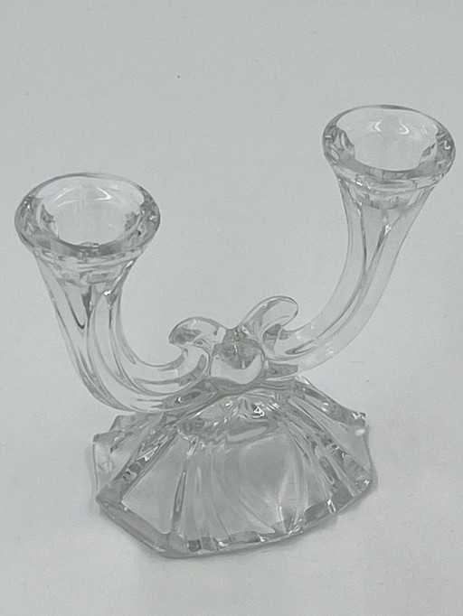 Duo of double glass candlesticks