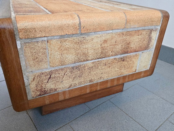 Image 1 of Vintage 1970s Ceramic Coffee Table with Solid Oak Top and 3 Drawers, DLG Capron