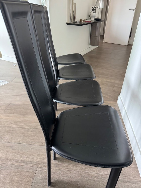 Image 1 of Selling 4 Roche Bobois black leather dining chairs