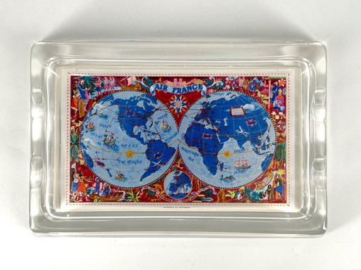 Air France Vintage-Glasaschenbecher mit Weltkarte – Mid-Century-Design