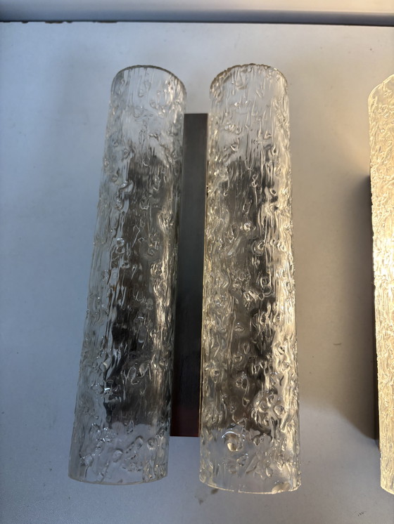 Image 1 of Juego de dos lámparas de pared con cristal de metal cromado, Doria Leuchten. Holanda, jaren 70