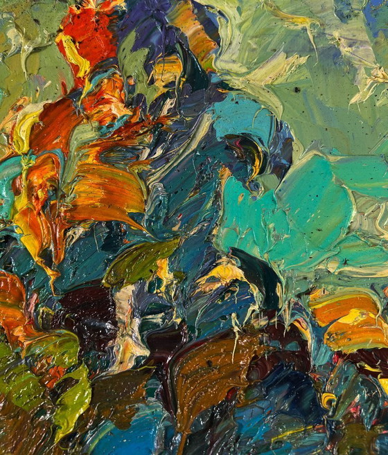 Image 1 of Original Oil Painting Fall Nature Landscape Autumn Flame Of Fire