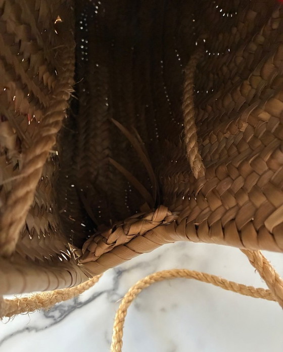 Ronde Platte Mand Gevlochten Palm Marokko – Fabrication artisanale, Wanddecoratie, Wicker (photo 5 of 5)