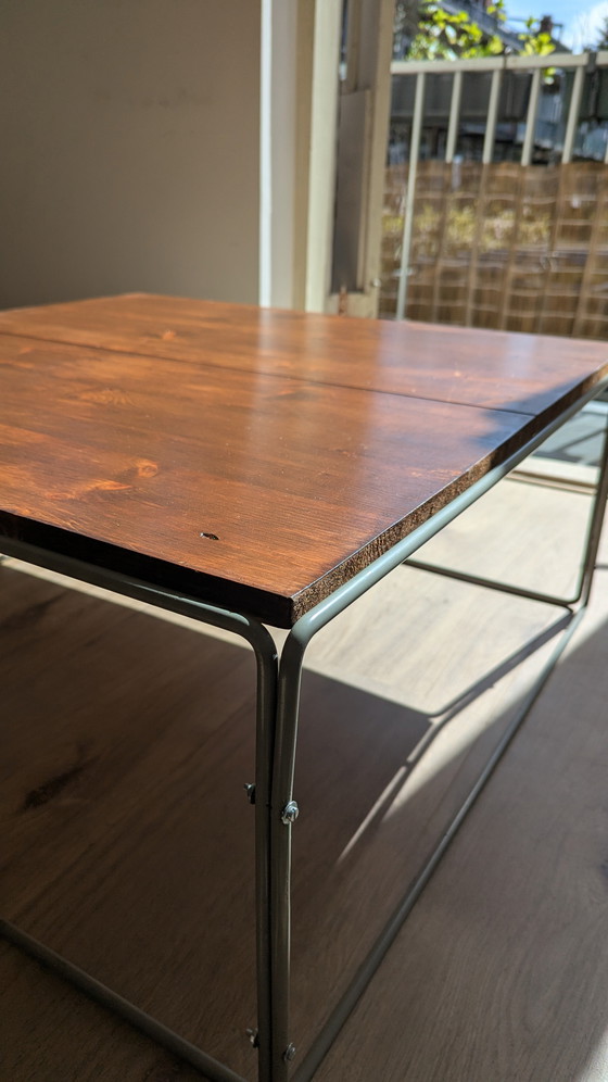 Image 1 of Mid-Century Cube Coffee Table pine wood Top Aluminium Frame