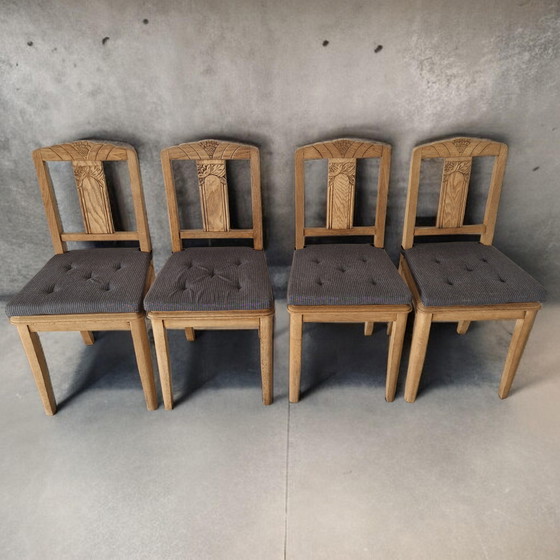 Image 1 of Set of 4 chairs - Solid oak - Art Deco style - 1940s