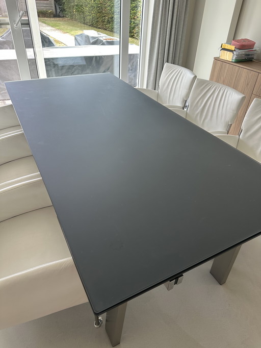 Joli dining table with fumed gray glass