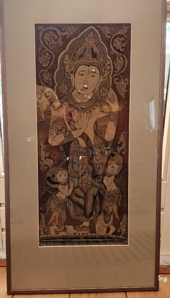 Pittura di sabbia, Arte del tempio Birmania, Carta, Metallo, Beige (foto 2 di 8)