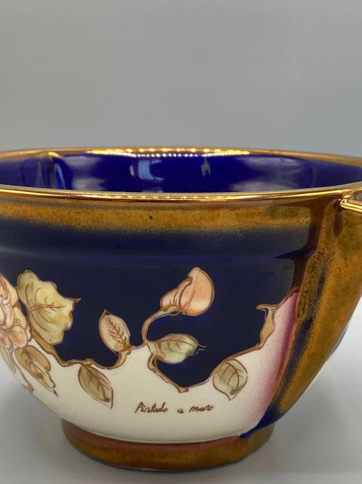 Ceramic two-handled cup – Cobalt blue and gilded roses – Signed Arnaldo – Spain – 1960s-1980s – servies (photo 2 of 9)