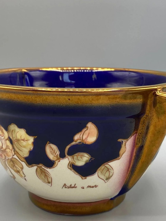 Ceramic two-handled cup – Cobalt blue and gilded roses – Signed Arnaldo – Spain – 1960s-1980s – Crockery (photo 2 of 9)
