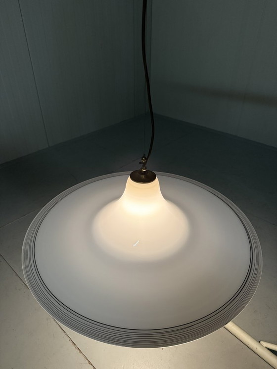Image 1 of Vistosi Italy large white glass pendant lamp 1960's