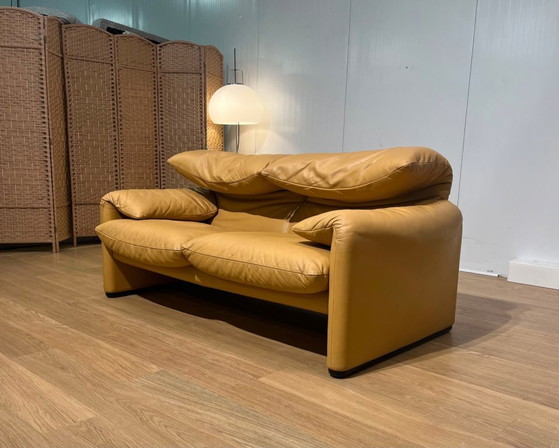 Image 1 of 2x Nieuwstaat Cassina Maralunga 2-Zits Bank Bruin Leer