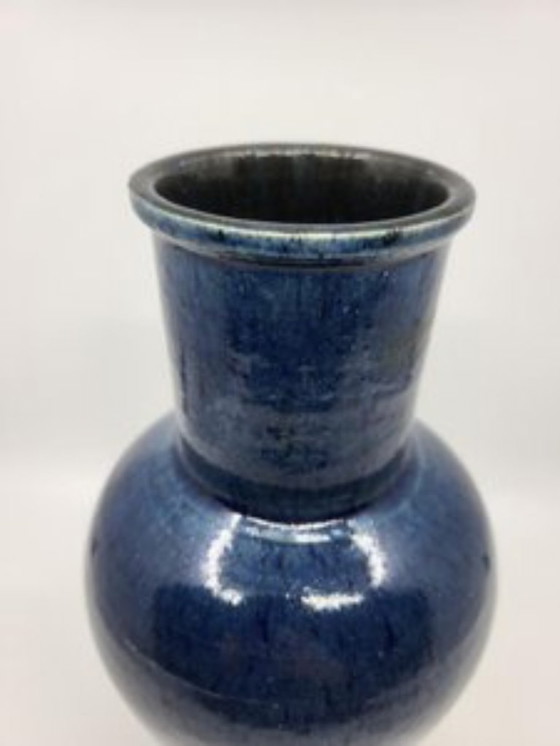Image 1 of Blauw Frankrijk 1970 Accolay aardewerk vaas
