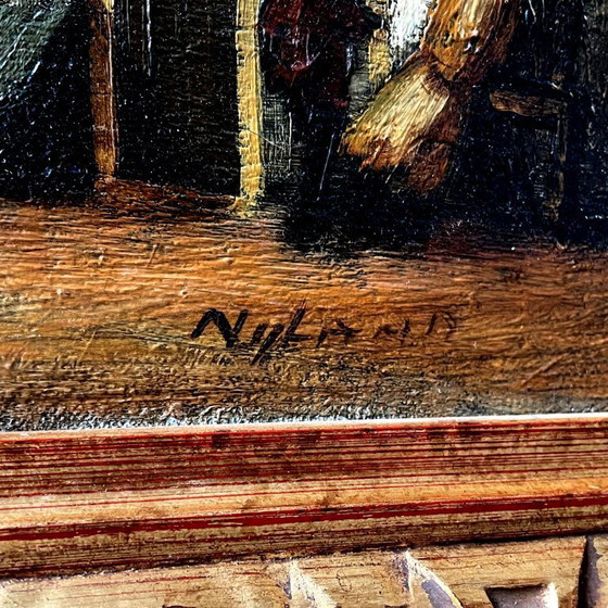 Image 1 of Nederlands straatbeeld olieverfschilderij gesigneerd Nijland