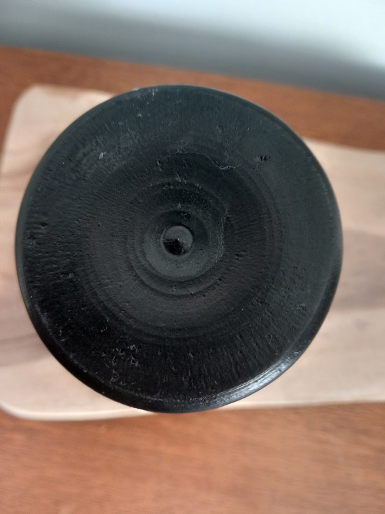 Image 1 of Handcrafted Egyptian Vase in Black Basalt, Hand-Carved - Deities Isis & Horus - 16 cm