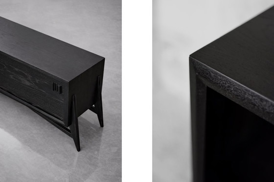 Image 1 of Vintage Mid-Century Scandinavian Modern Dark Oak Sideboard with Wooden Handles, 1960s