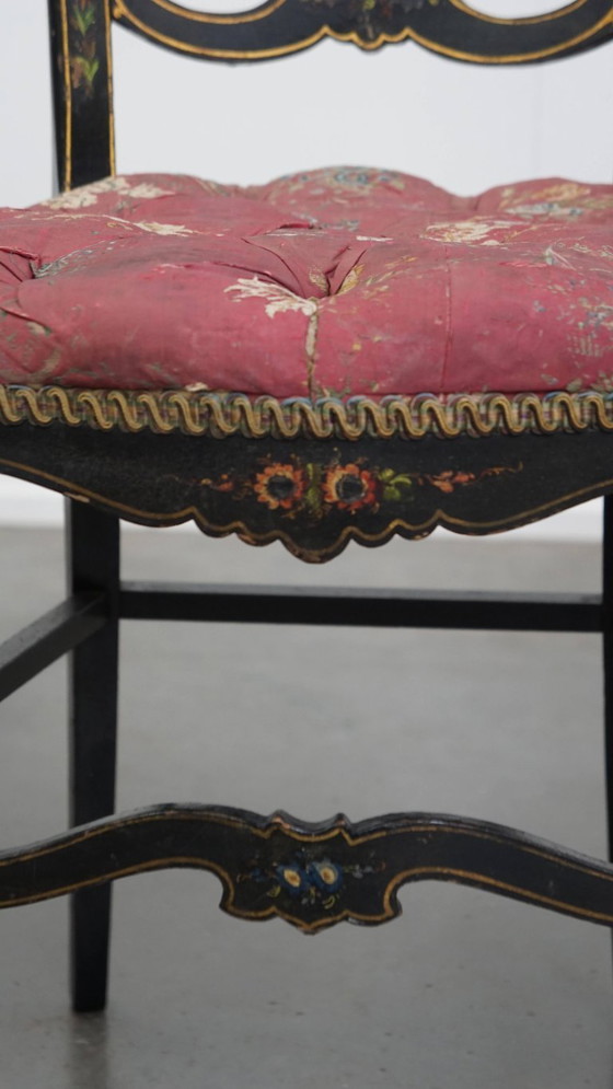 Image 1 of 4 x Antiek Frans Napoleon 3 stoeltje ingelegd met parelmoer