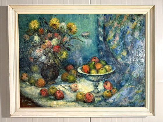 Gran cuadro de naturaleza muerta a color de 1962. – Pinturas y dibujos, Canvas, Wood (photo 3 of 16)