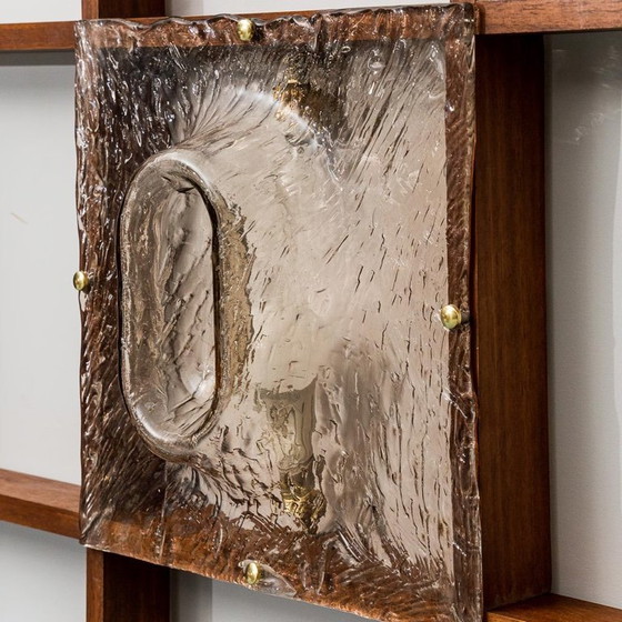 Image 1 of 2-LIGHT WALL LAMP WITH TEAK GRID FRAME MAZZEGA 1960S VINTAGE MODERN ANTIQUES